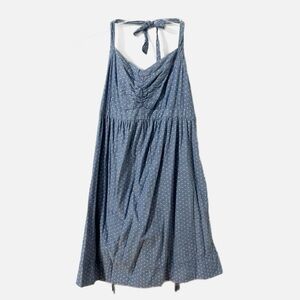 Motherhood Blue Leaf Design Pattern Halter Dress Adjustable Straps Rushing Back